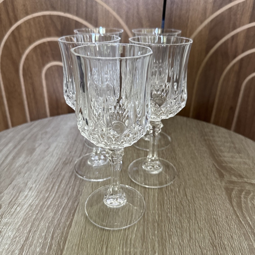 Cristal D'Arques Longchamp Water Goblets, Set of 5, Vintage Wine Glasses